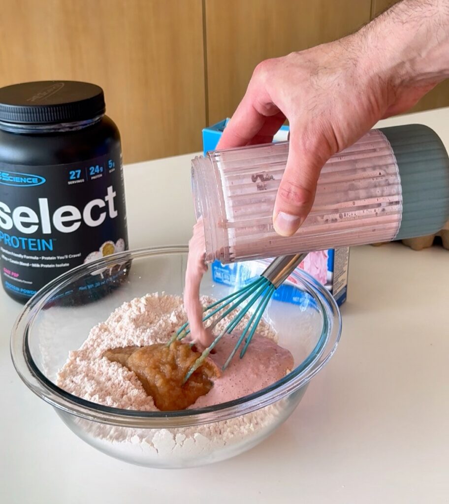 strawberry protein loaf adding wet to dry
