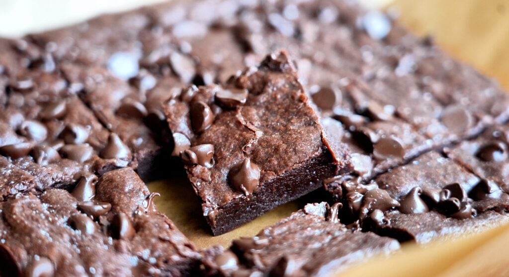 Close up of fudgy brownie interior