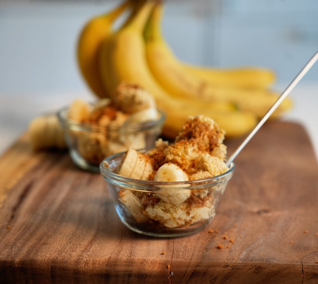 banana cream fluffy yogurt on board wide