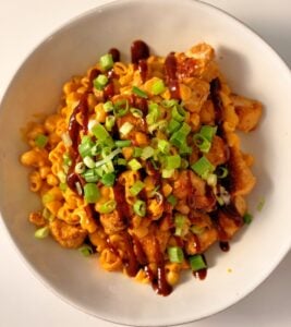 bbq chicken high protein mac and cheese overhead