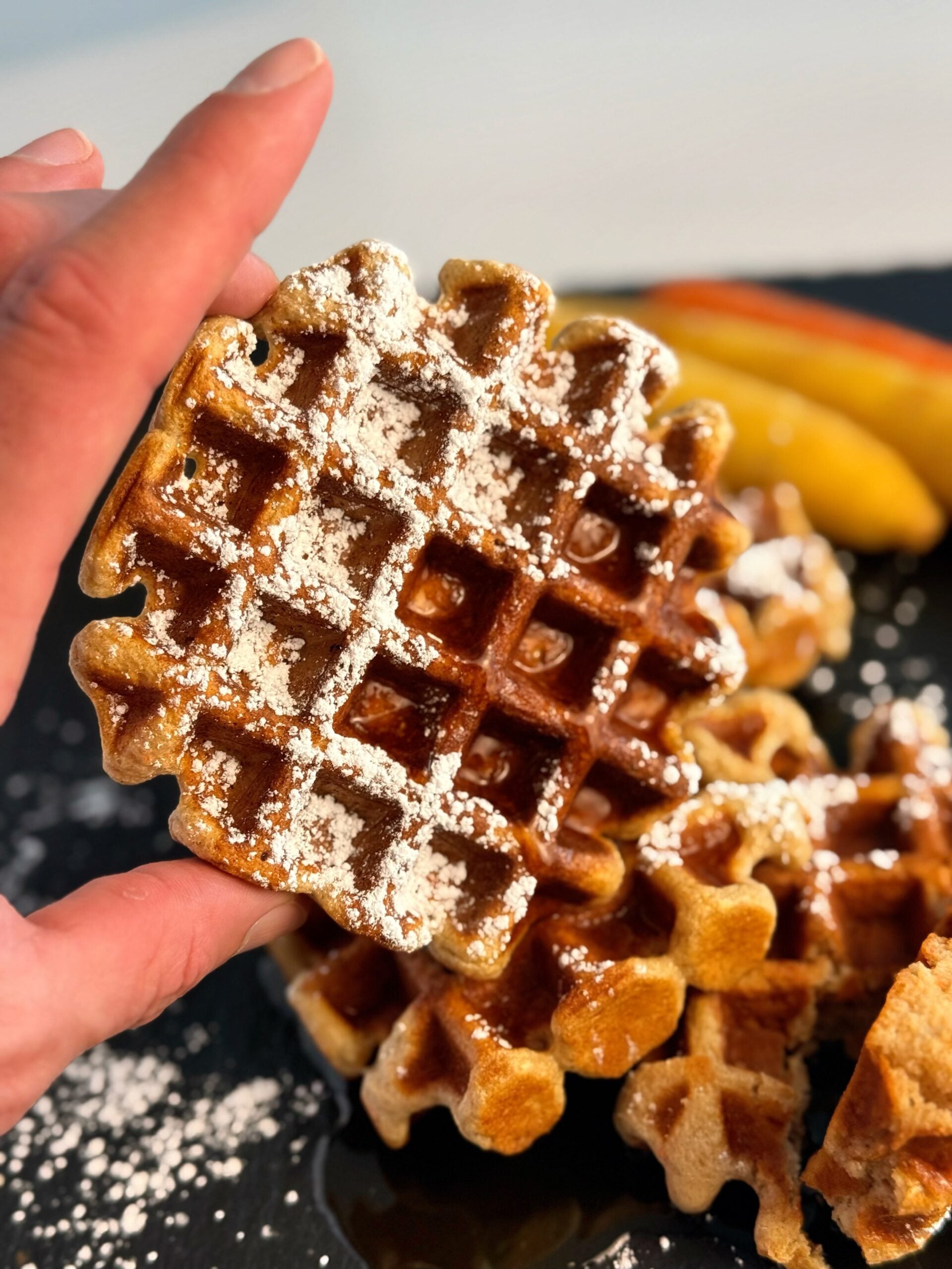 Carrot Cake Protein Waffles In Hand