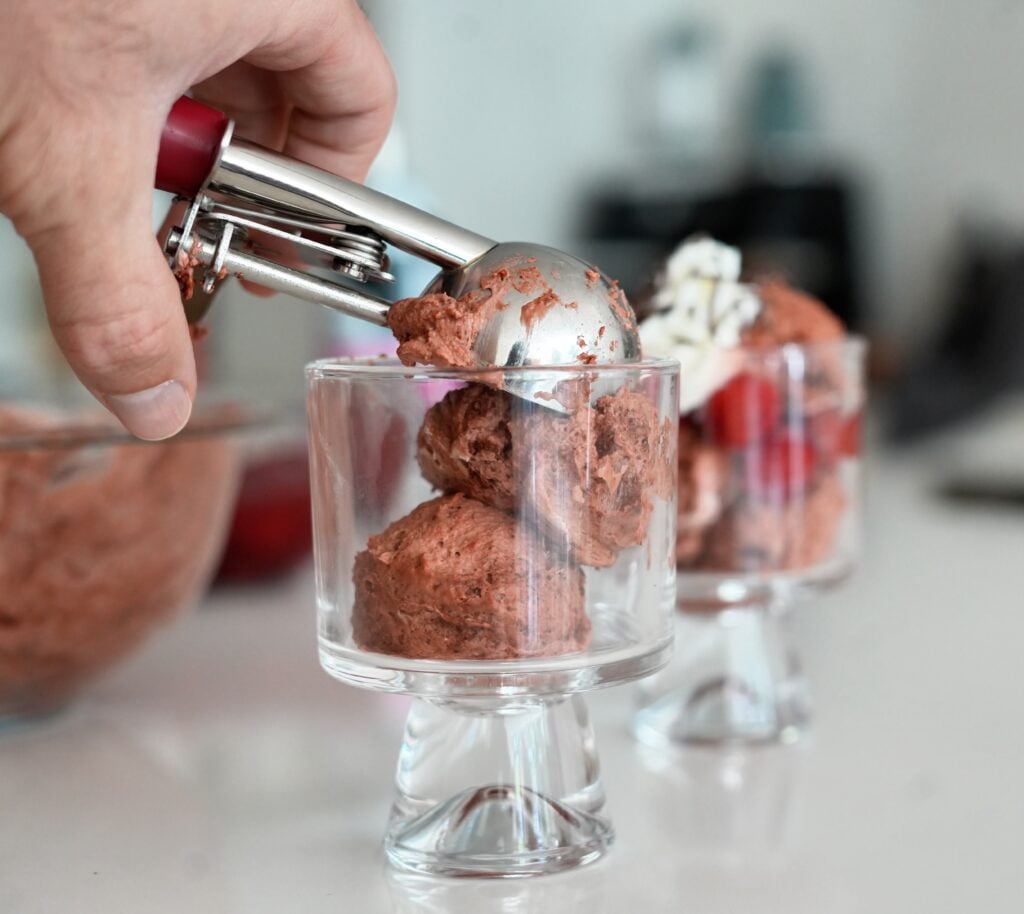 Chocolate Cherry Cheesecake Fluffy Yogurt Scooped