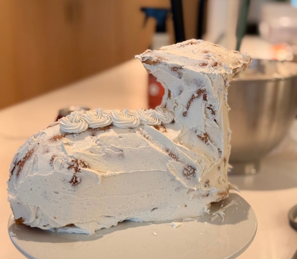 easter lamb cake getting iced