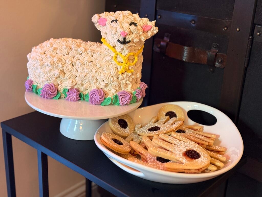 easter lamb cake with cookies