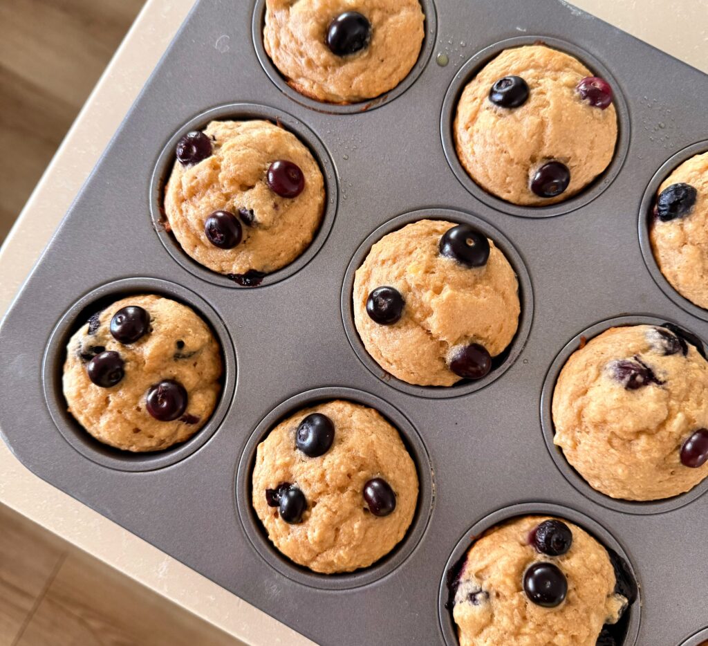 high protein blueberry muffins in tin