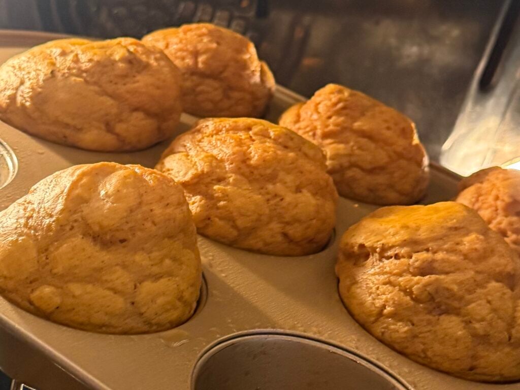 high protein muffin batter in oven