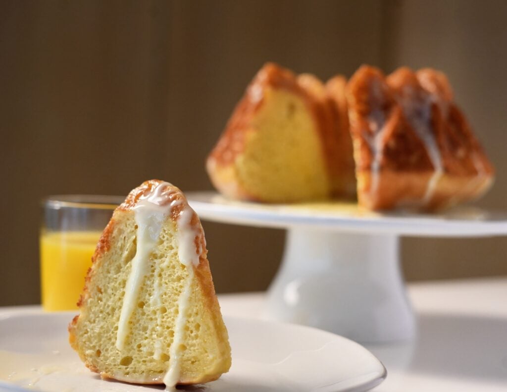 high protein orange juice cake plated wide