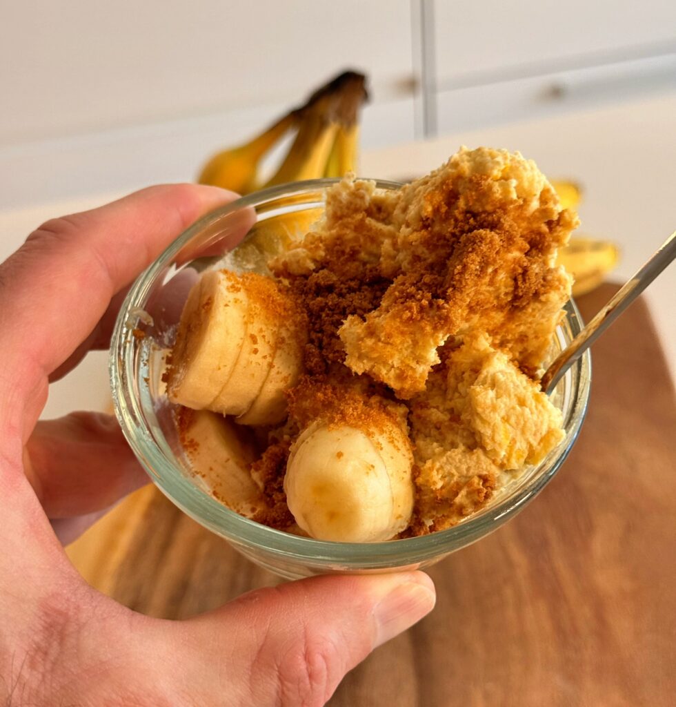 banana cream fluffy yogurt hand held