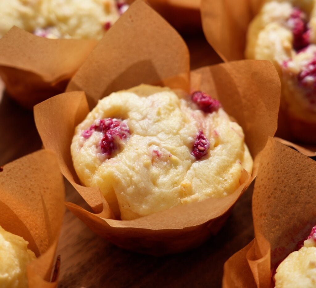 single raspberry protein muffin