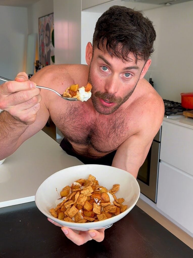 Jacob eating Apple Pie Yogurt Bowl