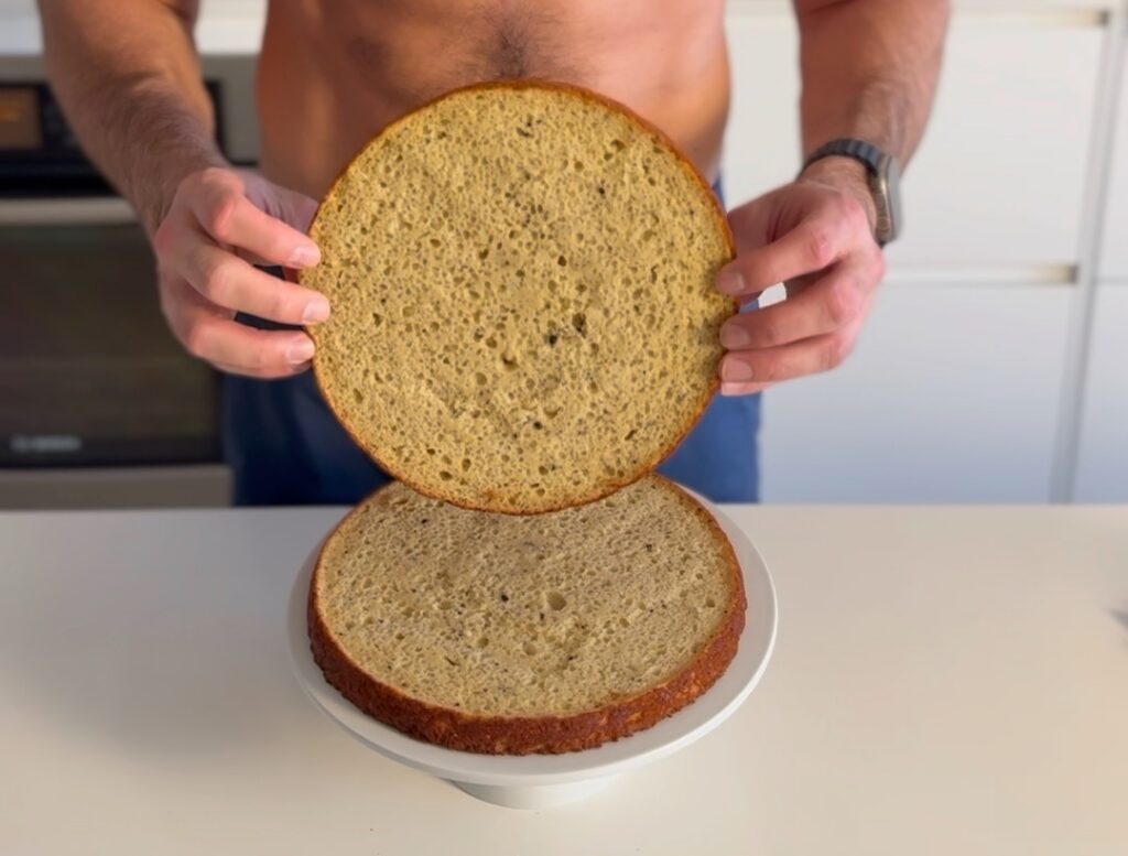 Oreo Protein Cake Sliced in Half