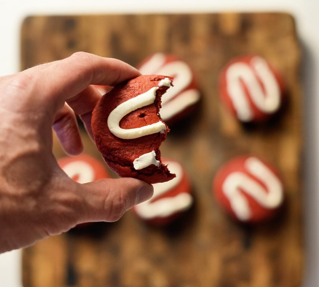 Red Velvet Protein Muffins with Cream Cheese Frosting Bit