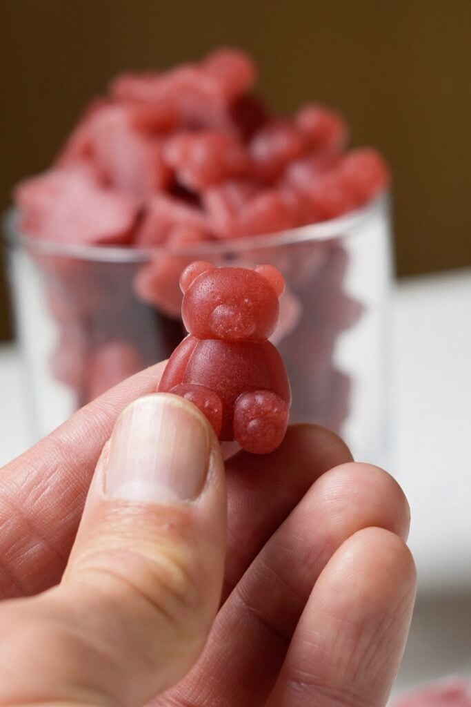 single apple cider vinegar gummies in glass