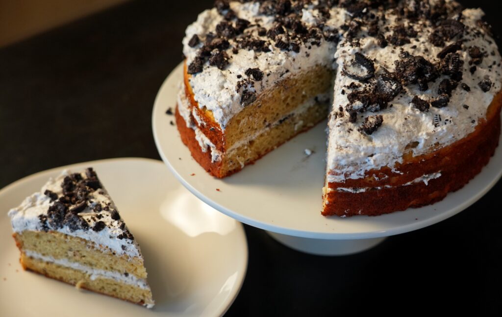 Slice of the Oreo Protein Cake