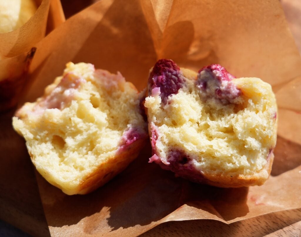 sliced raspberry protein muffin