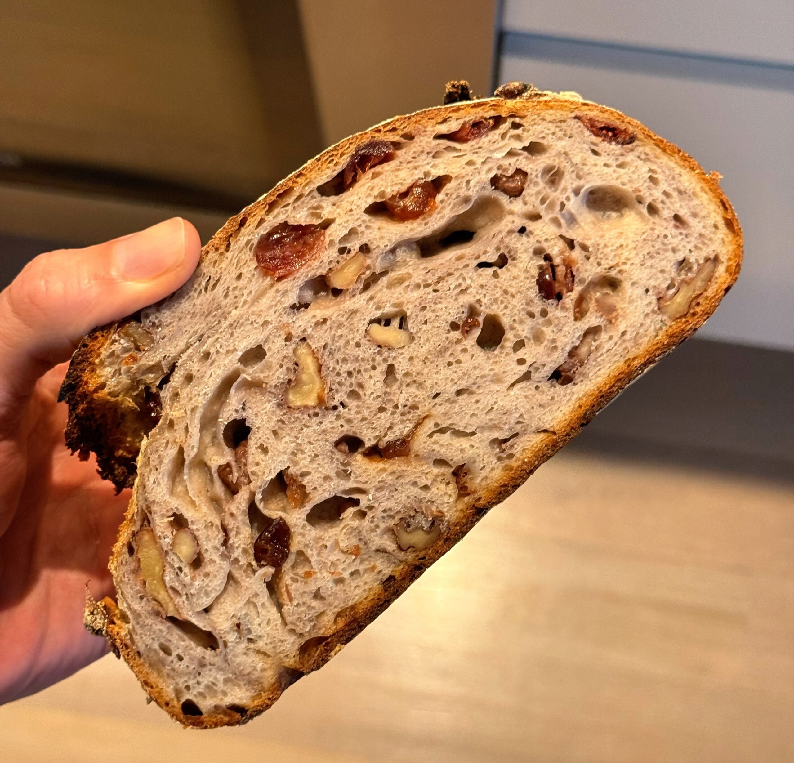 walnut cranberry sourdough sliced piece