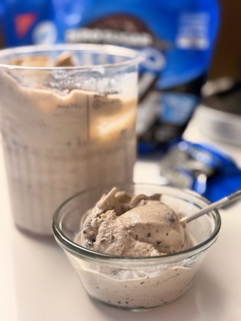 zero sugar oreo ninja creami close up spooned