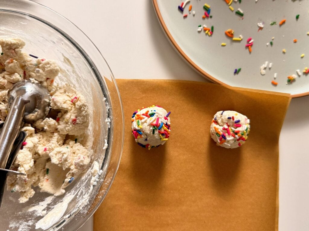 funfetti birthday cake donut holes rolled