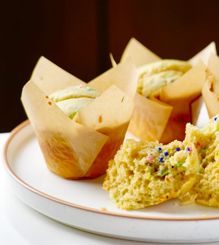 funfetti protein muffin on plate