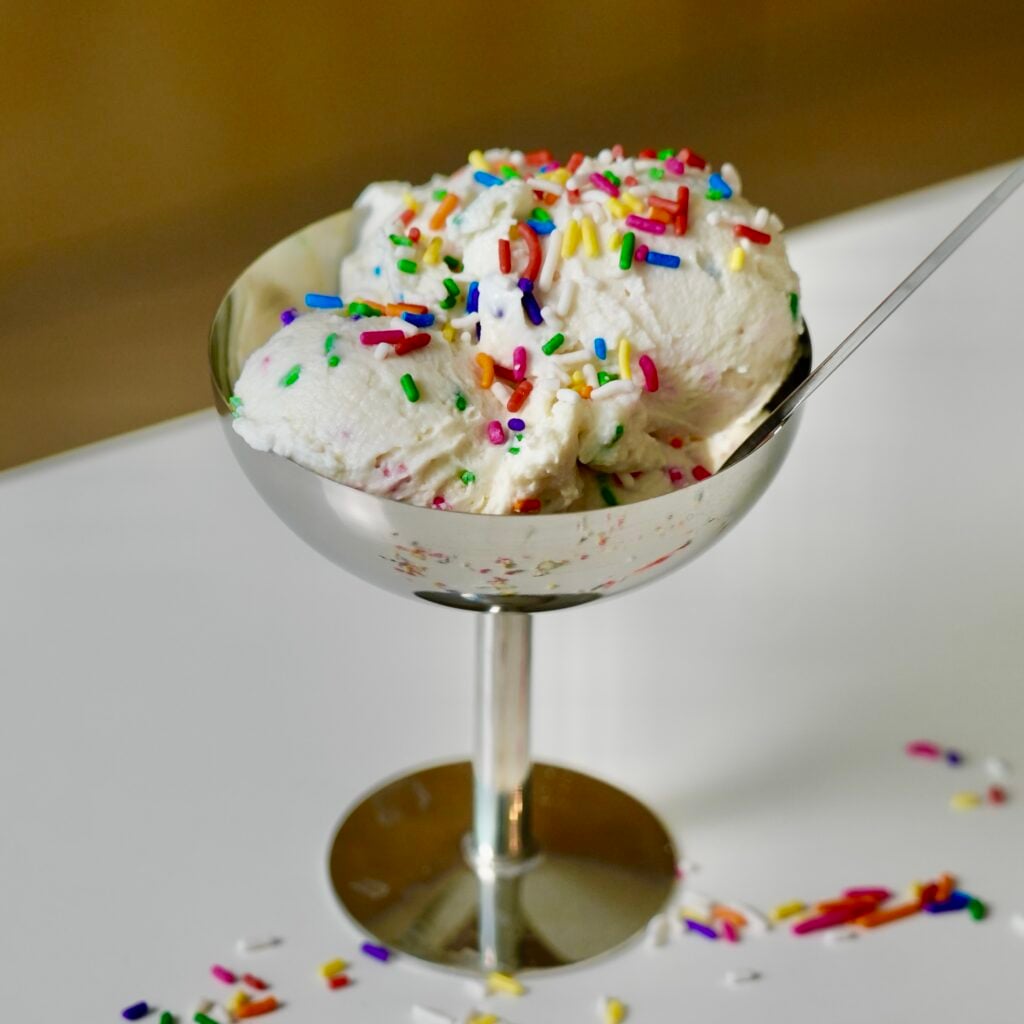 high protein birthday cake fluffy yogurt on counter