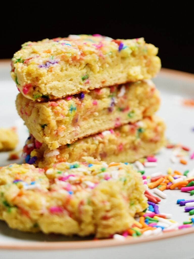 high protein cakey sugar cookie sliced close up