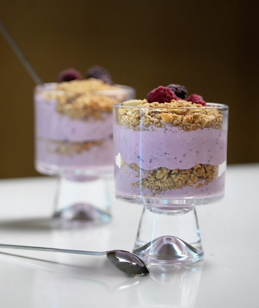 High Protein No Bake Berry Cheesecake with Cottage Cheese side by side