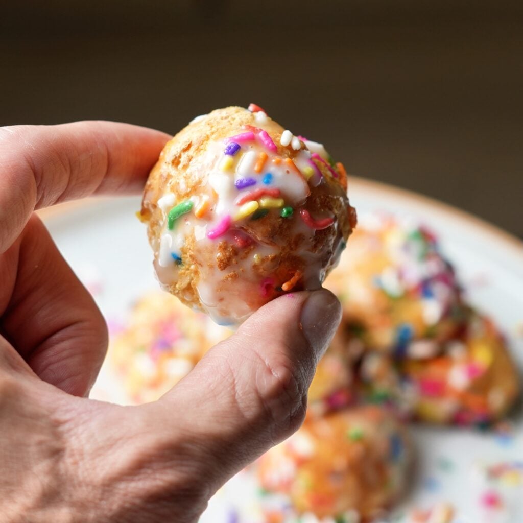 close up birthday cake donut holes