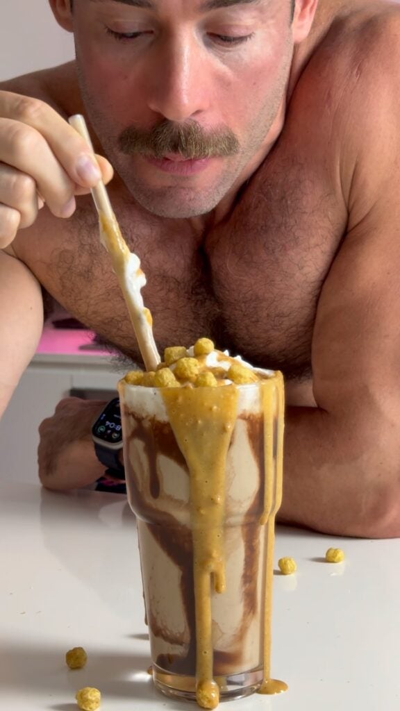 jacob eating chocolate peanut butter ultimate protein weight gain shake