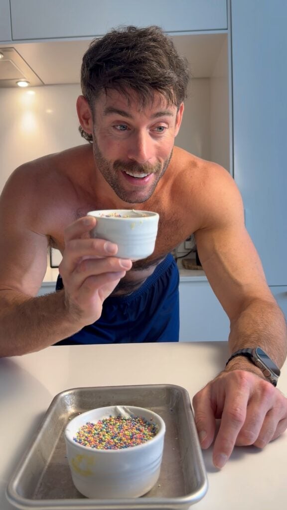 jacob eating viral dot cake high protein on tray