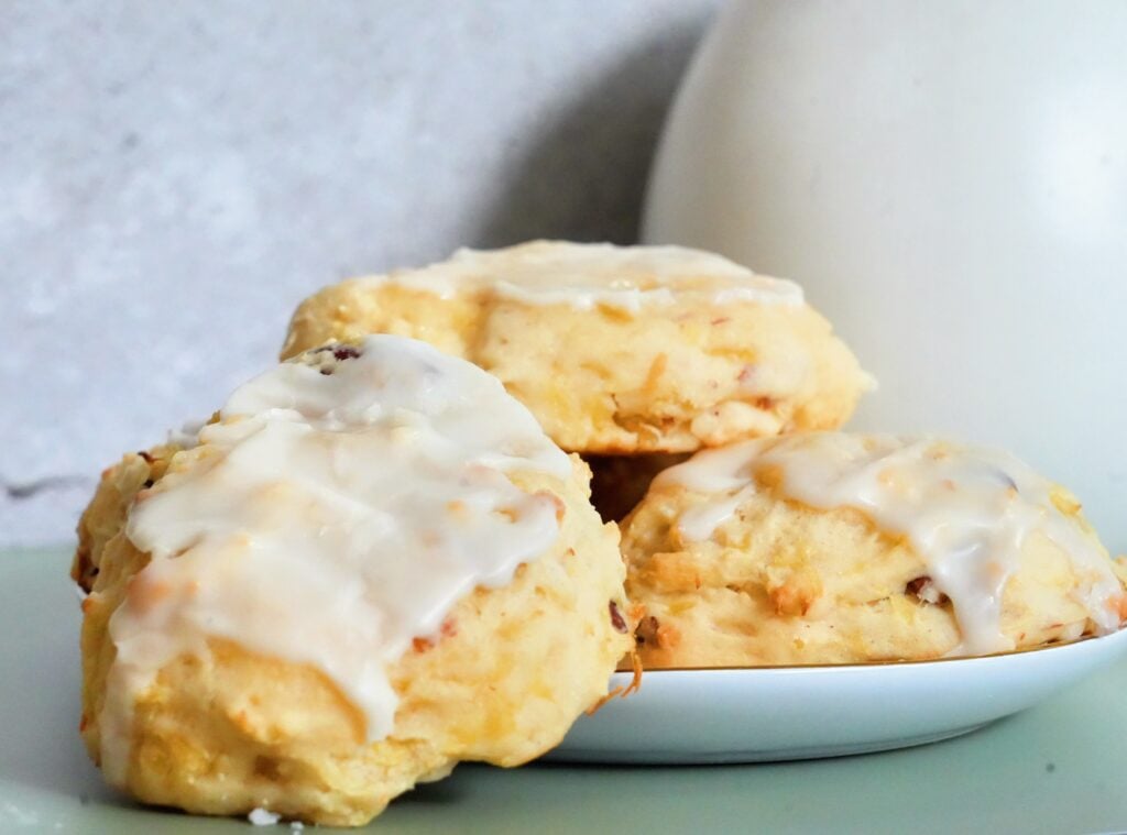 Pineapple Drop Cookies on Plate Staged