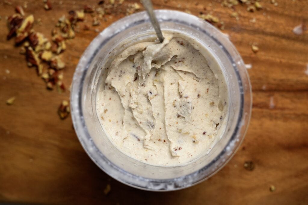 overhead shot of butter pecan ninja creami high protein