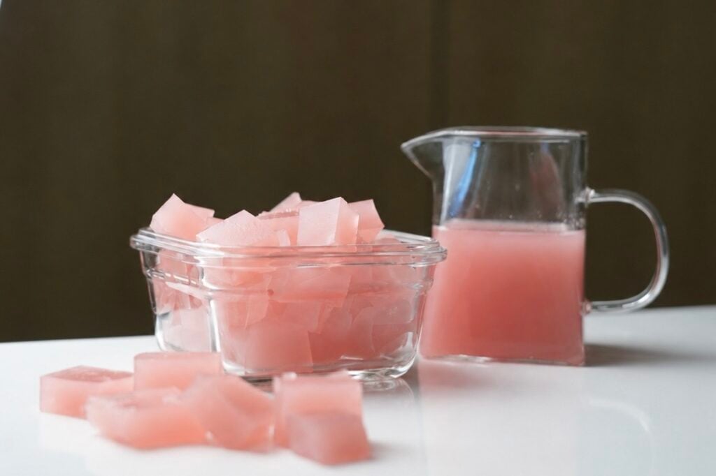 pink gelatin grapefruit weight loss hack on counter with juice