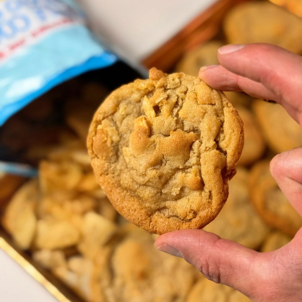 potato chip cookies with chips in hand