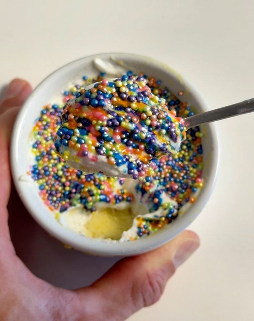 scoop of high protein viral dot cake