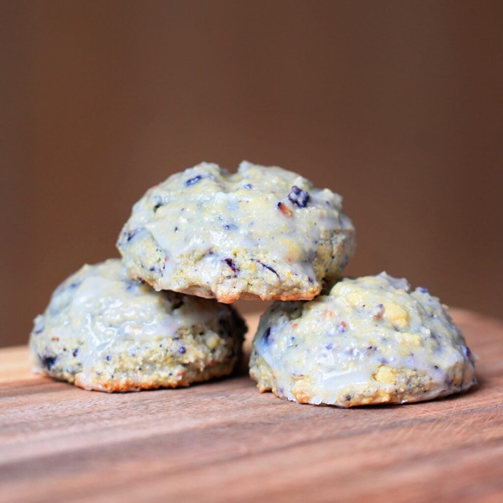 stacked of blueberry cornbread cookies