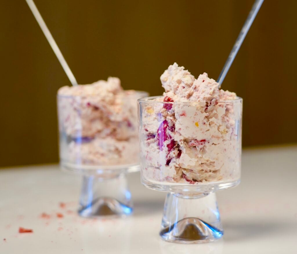strawberry fluffy yogurt with spoons