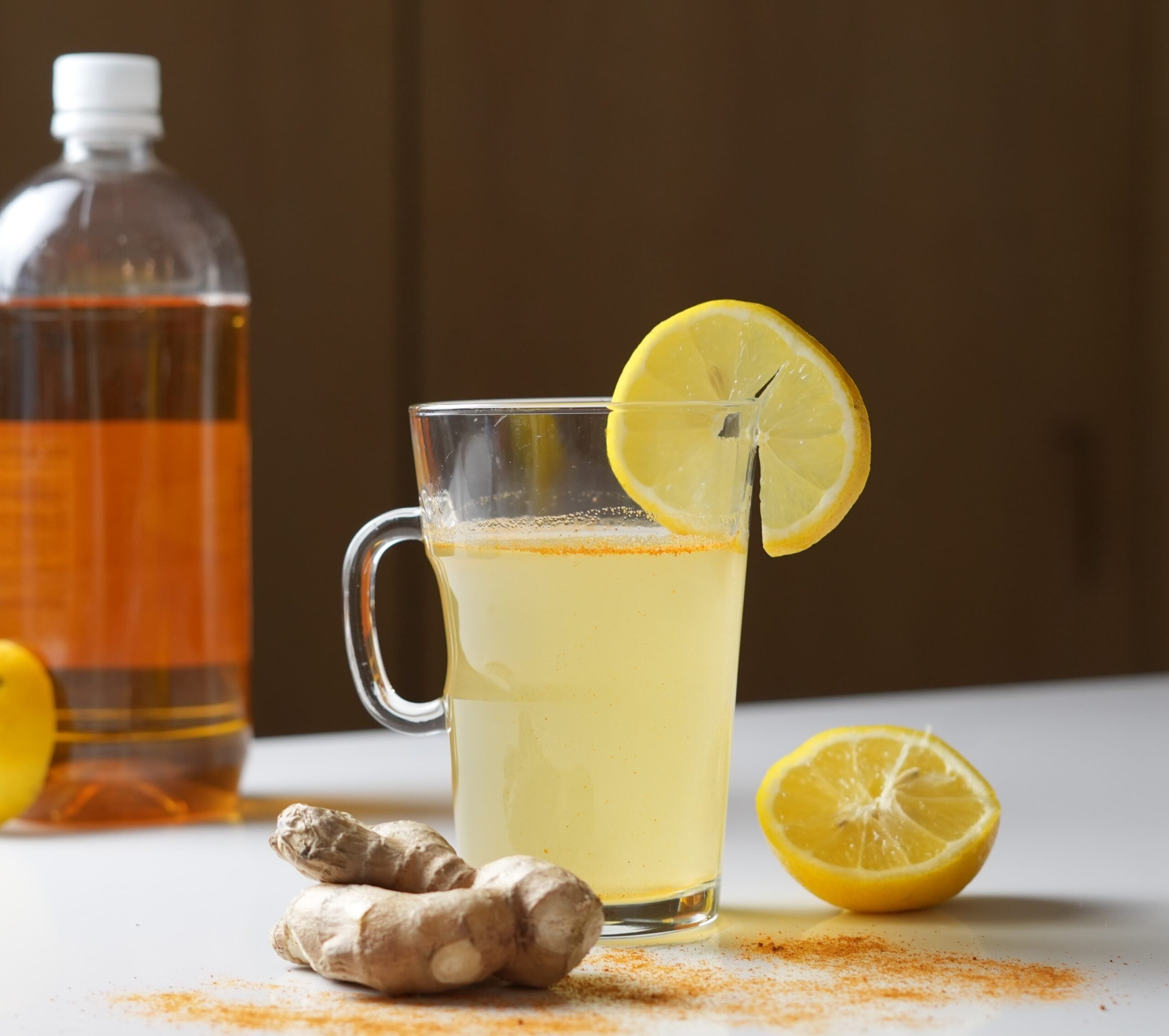 wide shot of apple cider vinegar weight loss detox drink with pepper