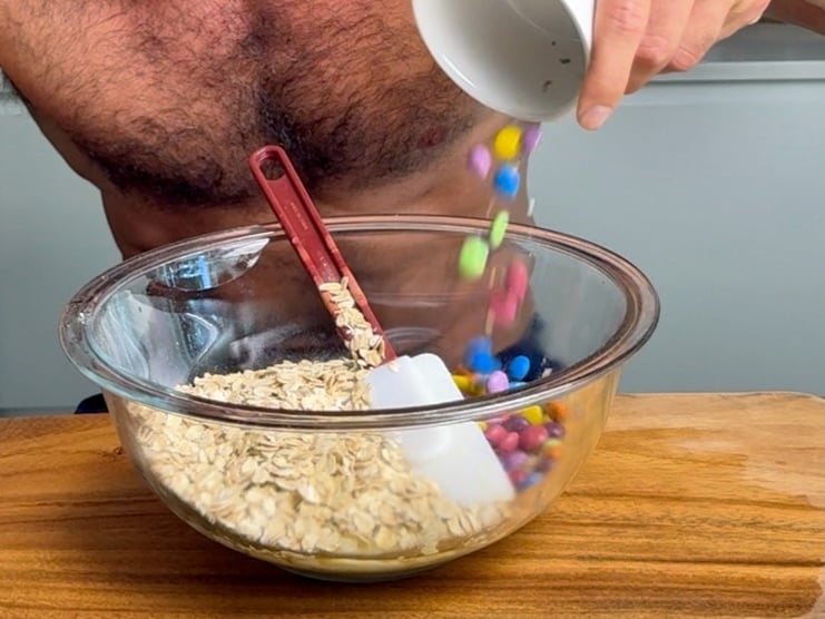 banana oat protein breakfast cookie being mixed