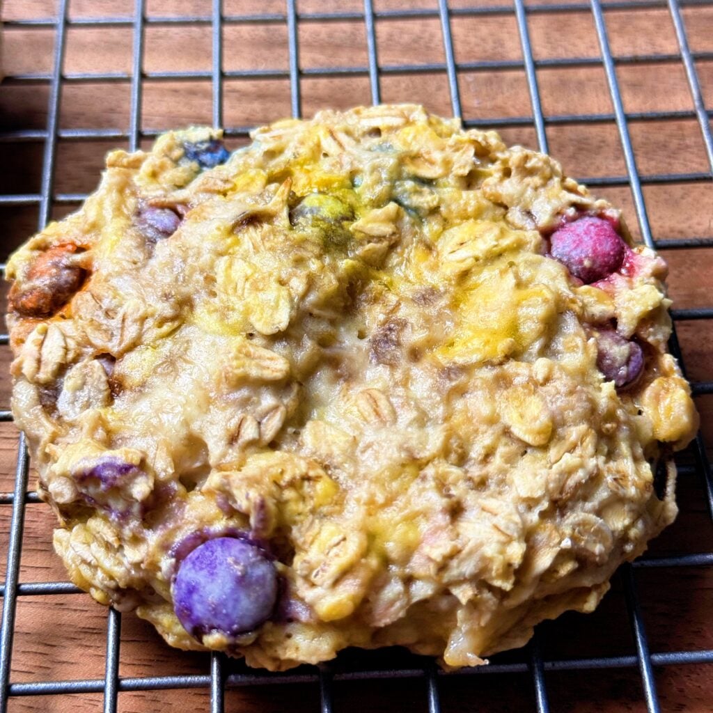 banana oat protein breakfast cookie on tray close up
