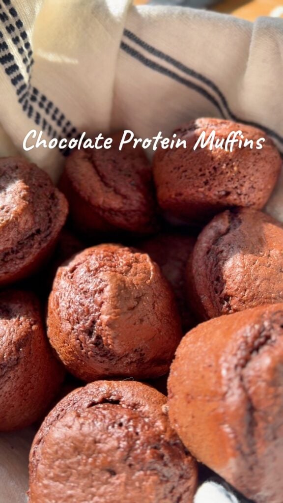 chocolate protein muffins in basket