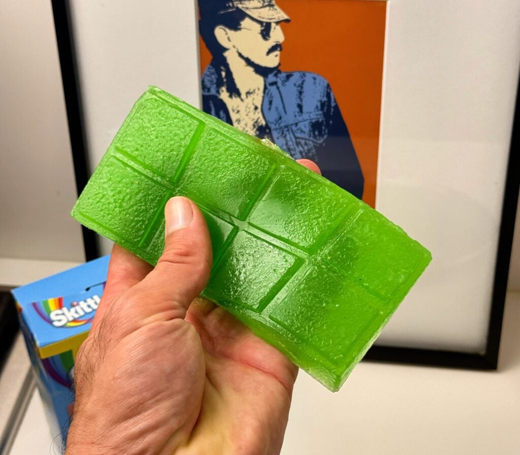 gummy protein bar in hand
