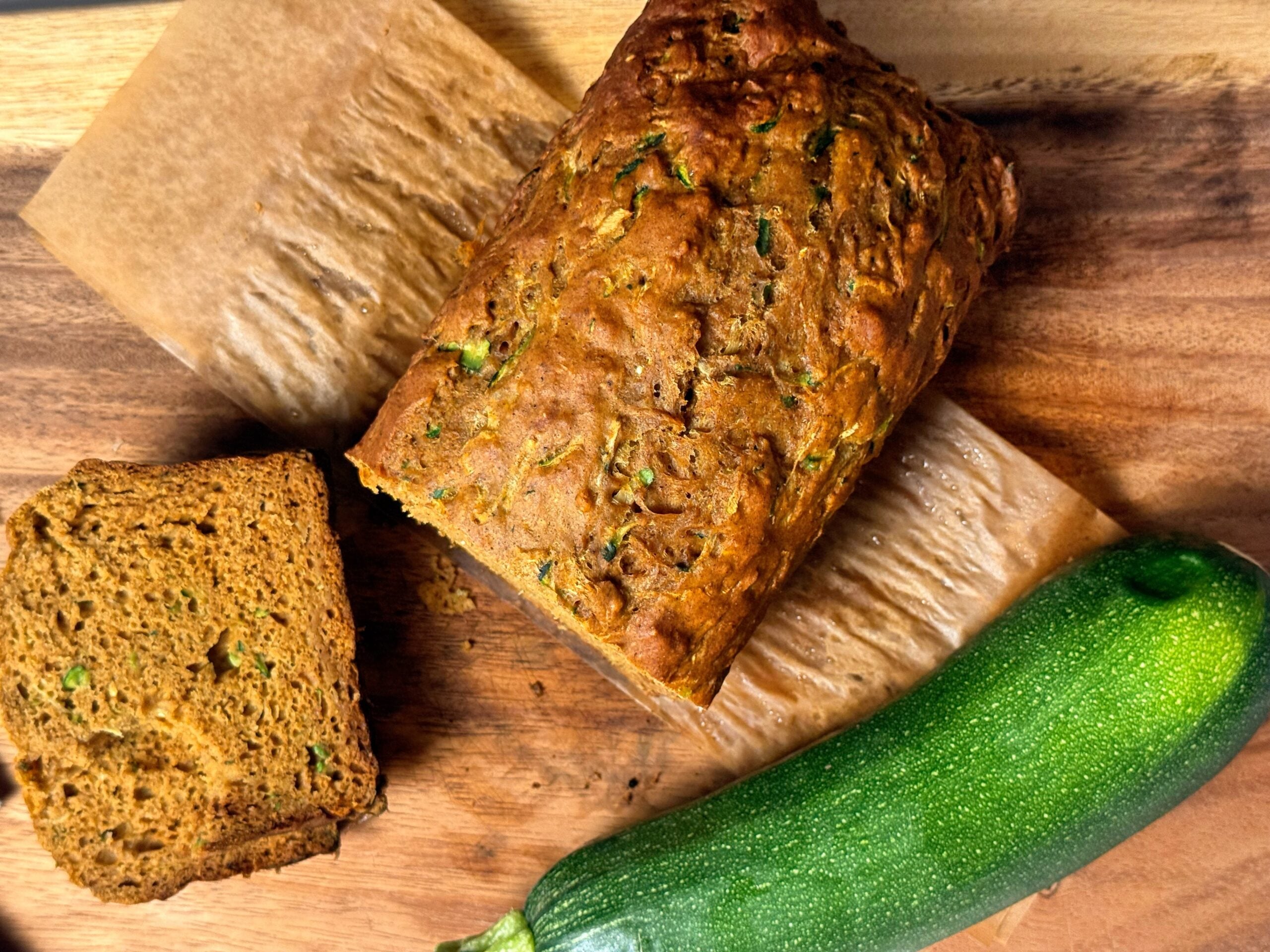 high protein zucchini bread with fit flour on board