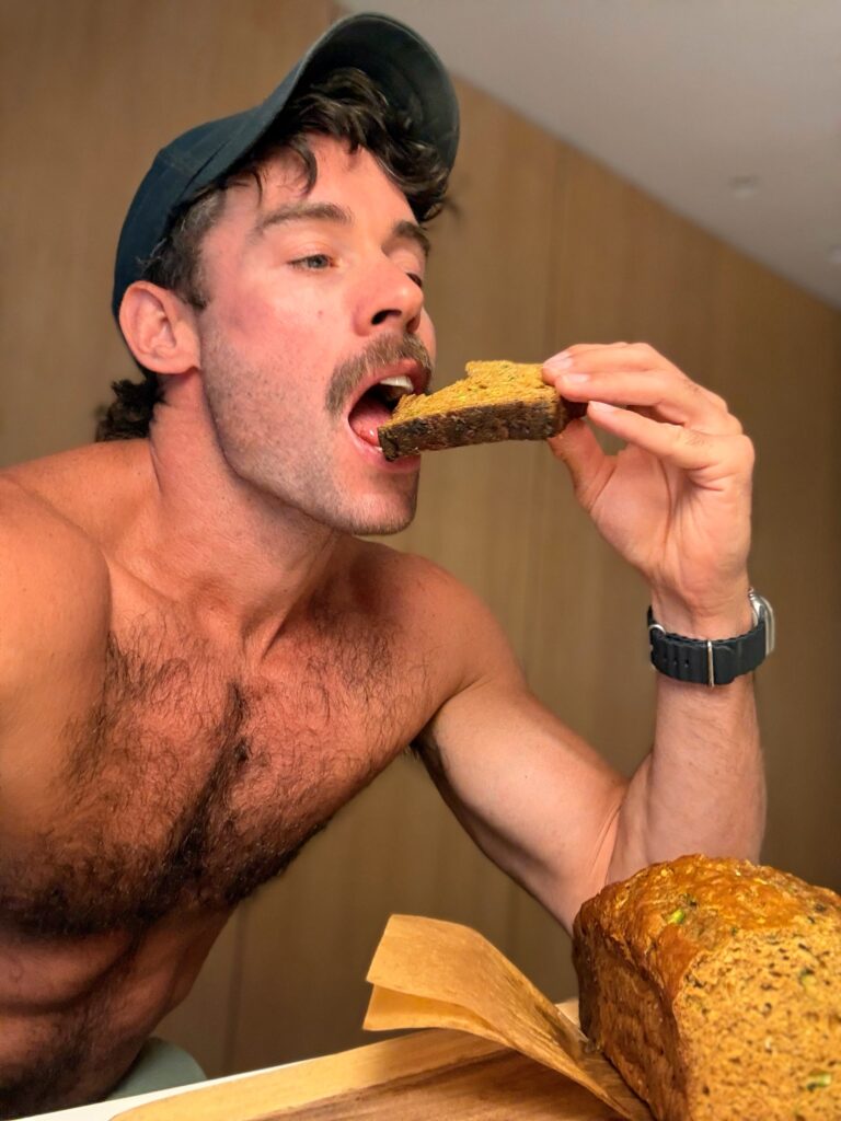 jacob eating high protein zucchini bread