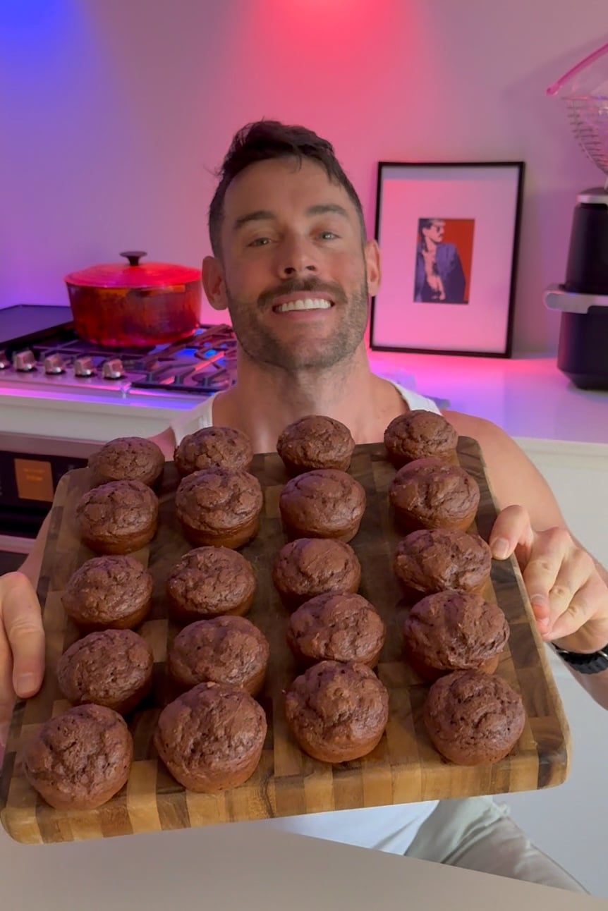 jacob holding his chocolate protein muffins