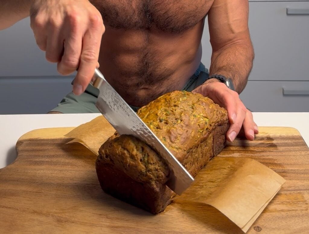 jacob slicing his zucchini bread