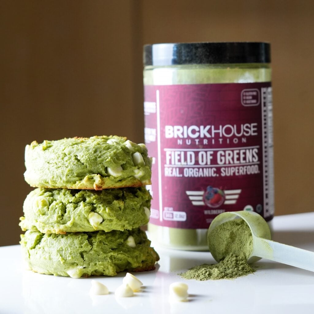 matcha and greens protein cookie with greens powder