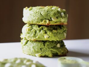 matcha and greens protein cookie stacked