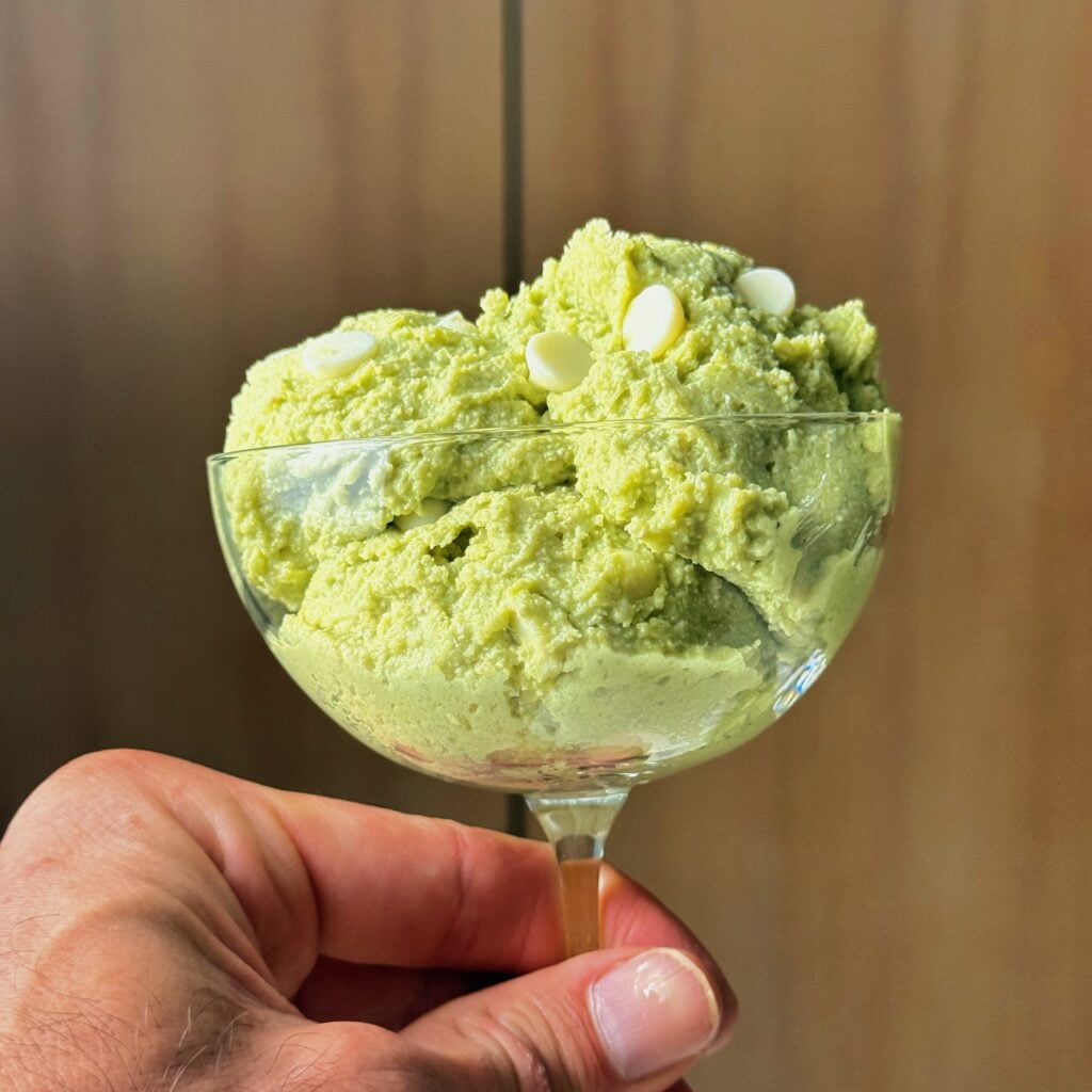 matcha no bake cookie dough in cup