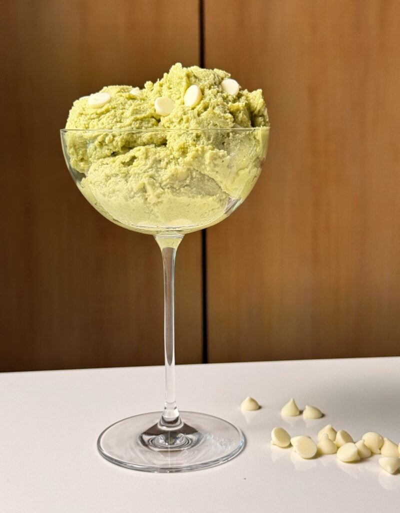 matcha no bake cookie dough on counter
