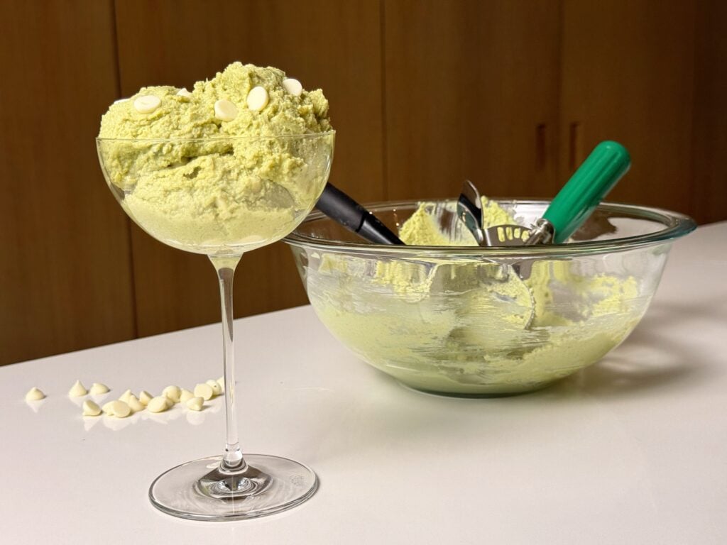 matcha no bake cookie dough scooped
